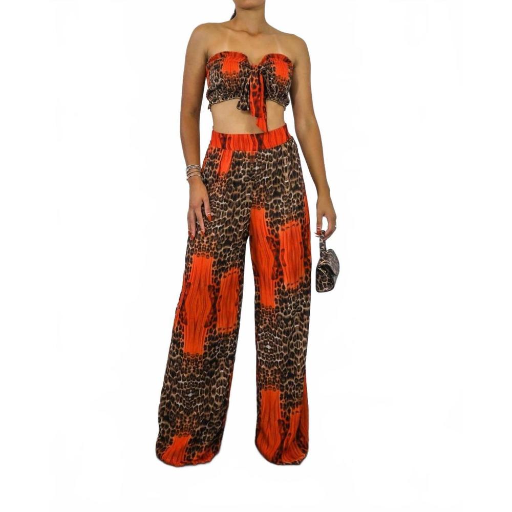 NEW SURELYMINE leopard color block pant set in multi